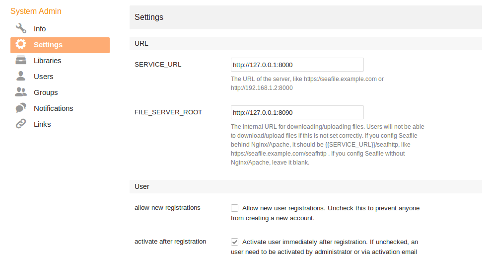 Seafile Config via Web